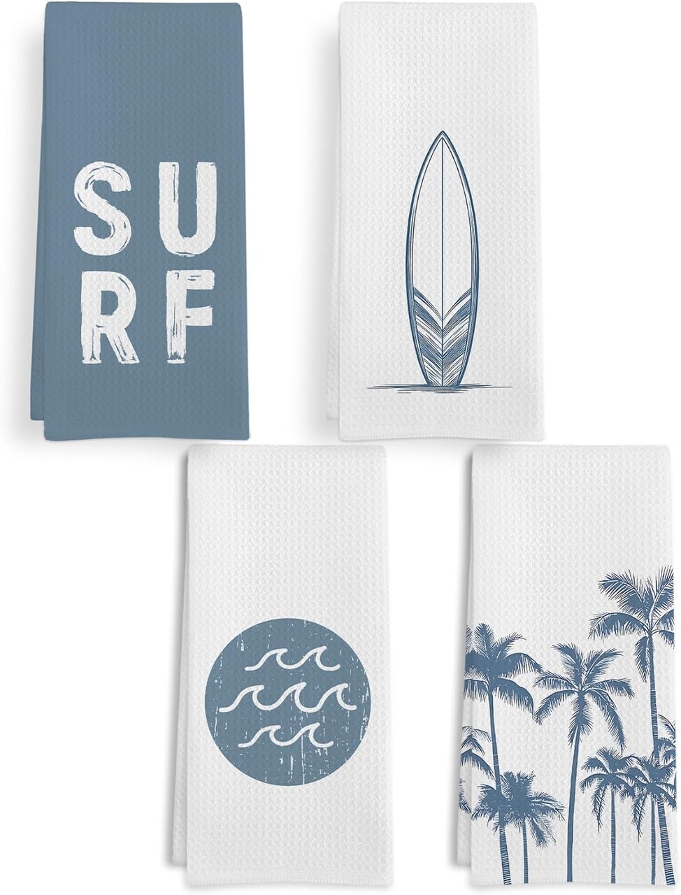 Coastal Beach Surf Kitchen Towels Set of 4, Surfboard Tropical Palm Tree Dish Tea Towels for Kitchen, Coastal Summer Decorative Hand Towel for Bathroom, Beach Theme Bathroom Decor, 16x24Inch